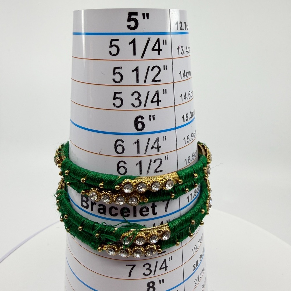 Y2K Emerald Green Rhinestone & Gold-Tone Thread-Wrapped Bangle Set - Picture 10 of 11